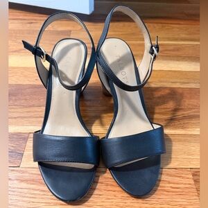 Talbots Black Leather Open-Toe Ankle-Strap Heels